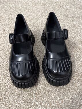 Black Chunky Mary Jane Platform Shoes